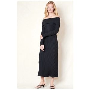 Simon Miller Off shoulder Ribbed Womens Espen Fold Over Midi Sweater Dress Black